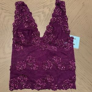 Marciano dark purple lace sequin & beaded crop top